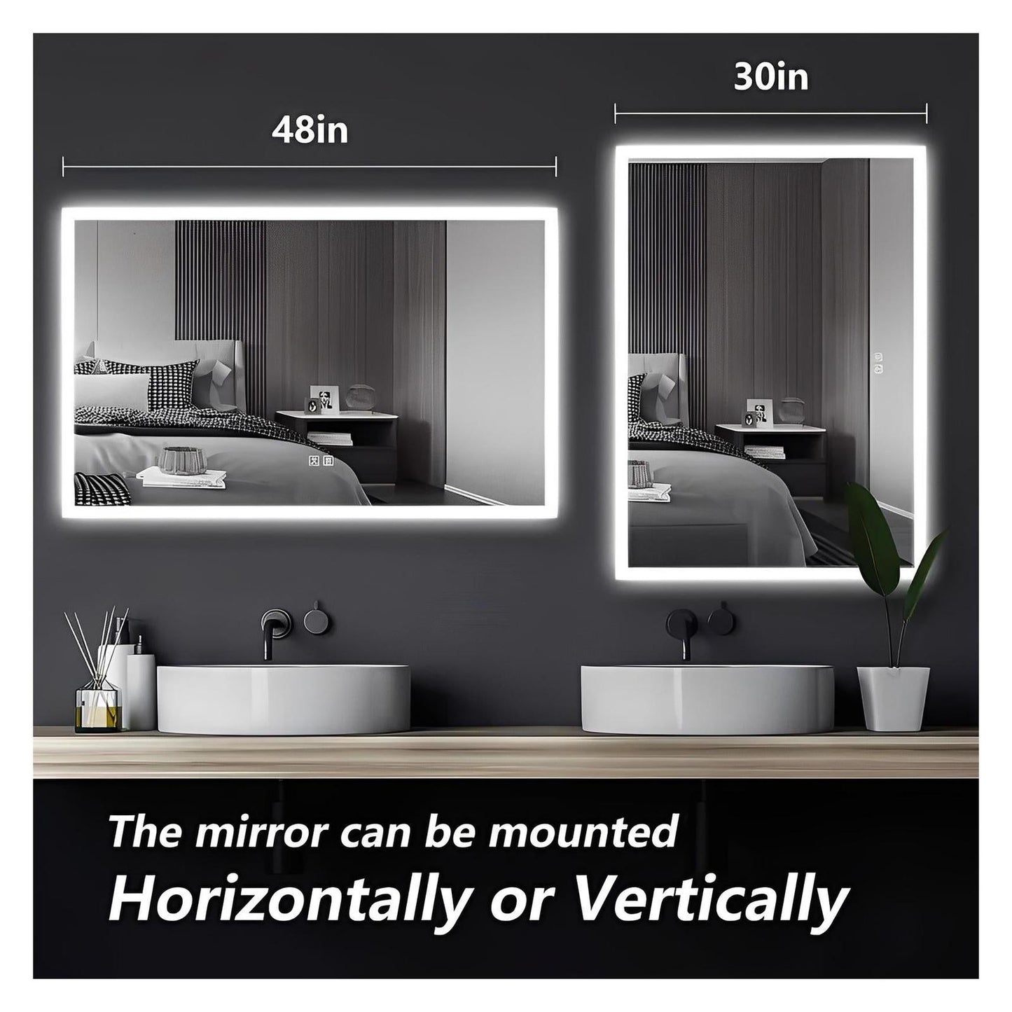 Edge Glow LED Bathroom Mirror (20-40 in) - Adjustable Brightness and Color Temperature - Anti-Fog