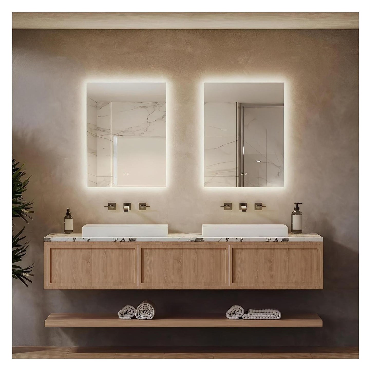 Compact Sleek Backlit LED Bathroom Mirror (20-40 in) - Adjustable Brightness and Color Temperature - Anti-Fog