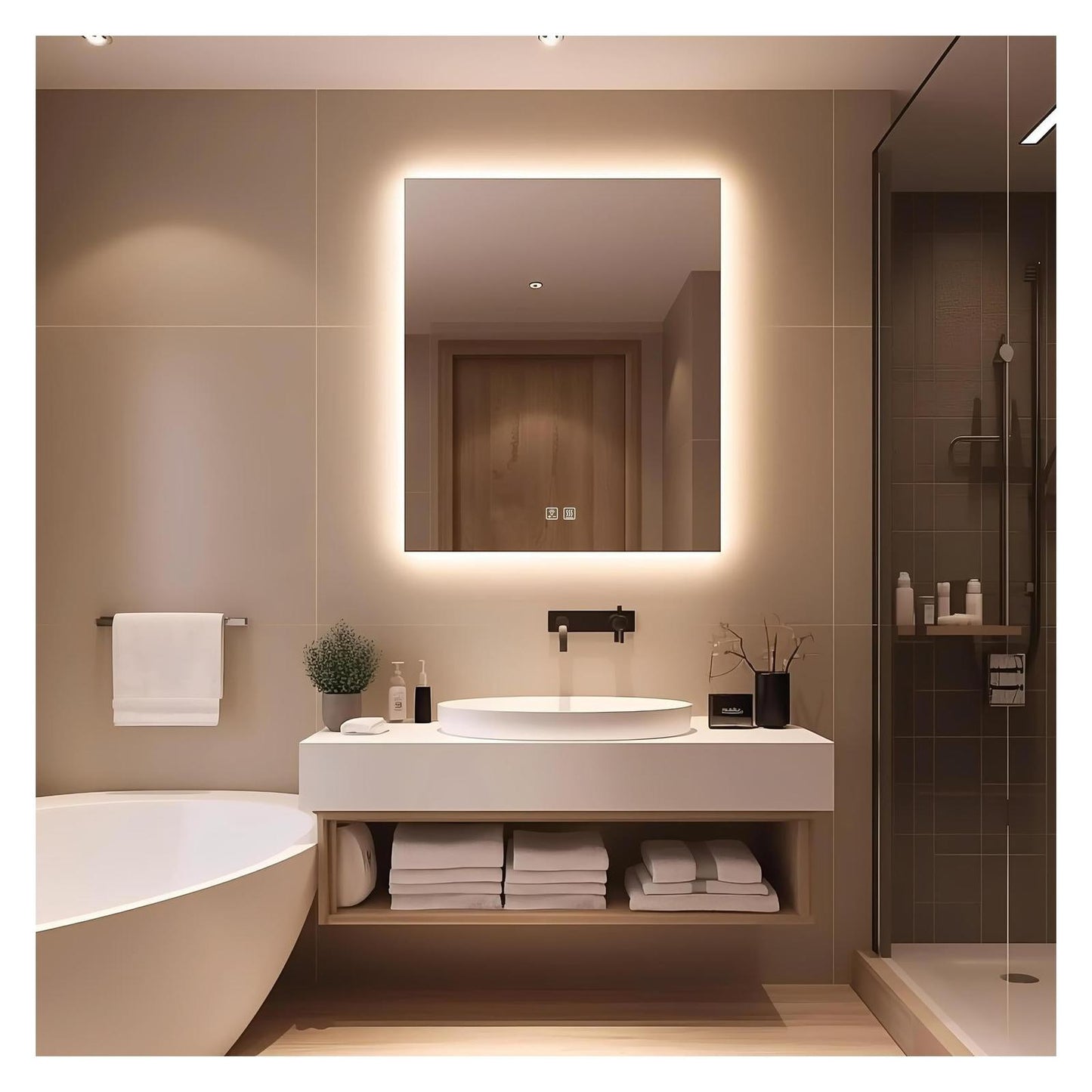 Compact Sleek Backlit LED Bathroom Mirror (20-40 in) - Adjustable Brightness and Color Temperature - Anti-Fog