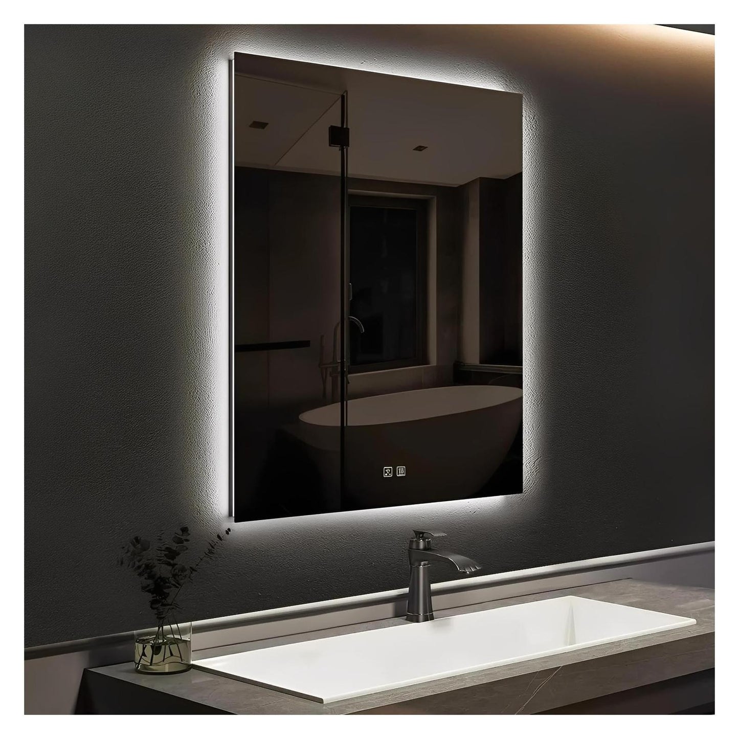 Compact Sleek Backlit LED Bathroom Mirror (20-40 in) - Adjustable Brightness and Color Temperature - Anti-Fog