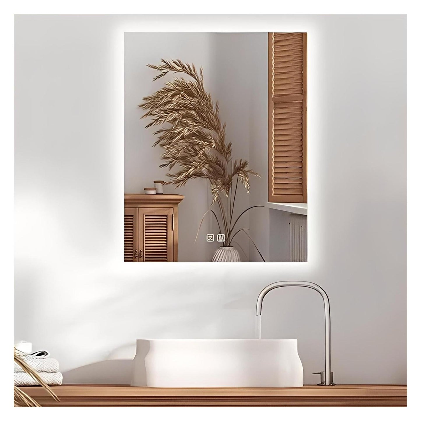 Compact Sleek Backlit LED Bathroom Mirror (20-40 in) - Adjustable Brightness and Color Temperature - Anti-Fog