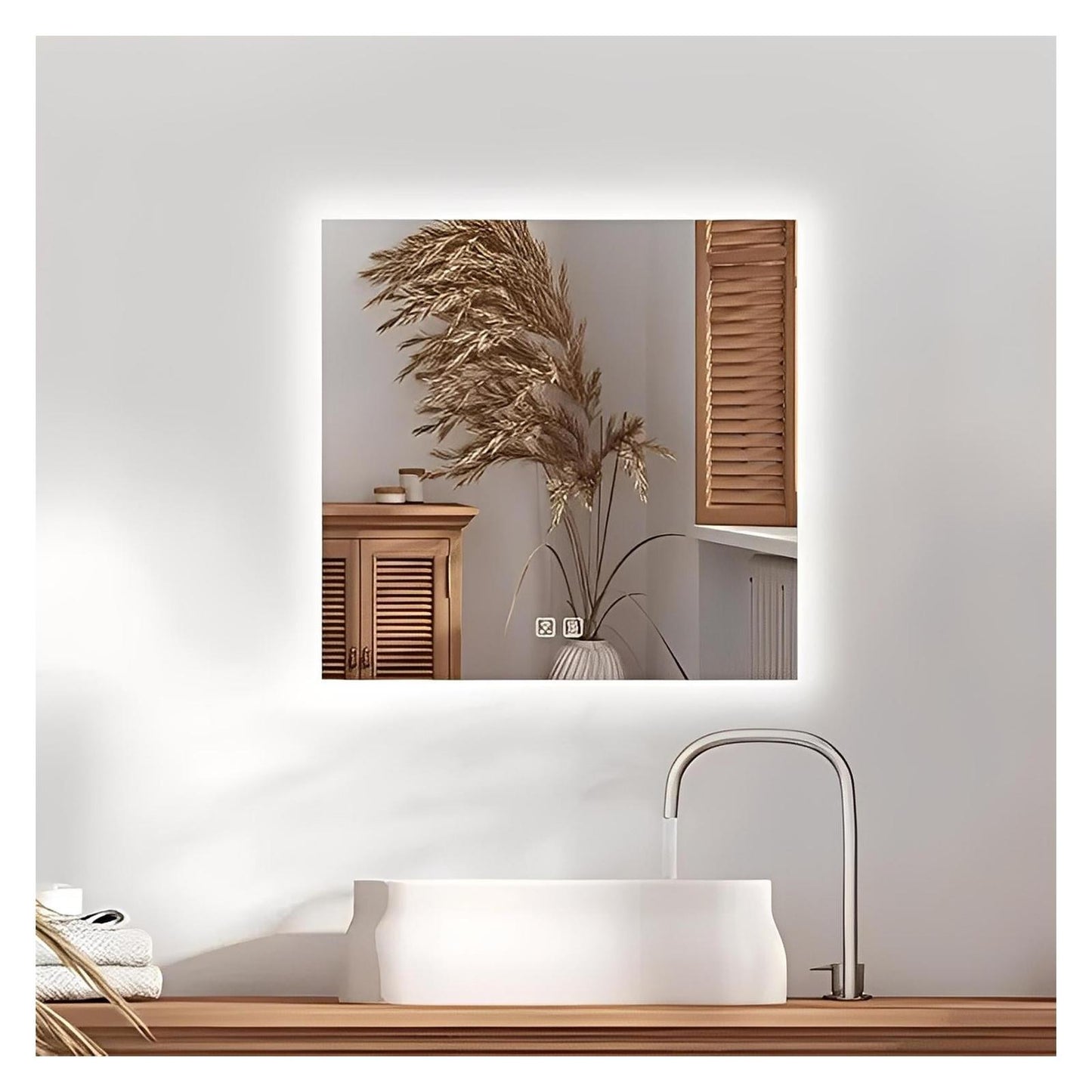 Compact Sleek Backlit LED Bathroom Mirror (20-40 in) - Adjustable Brightness and Color Temperature - Anti-Fog