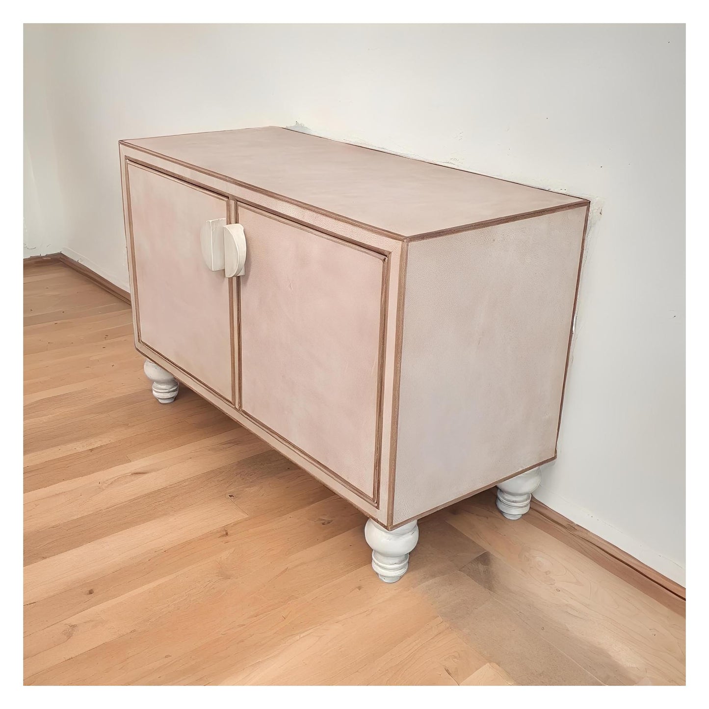 La Gacilly Chest, Beige Velvet Finish, Dual Door Cabinet With Round Knob Accent, 48W