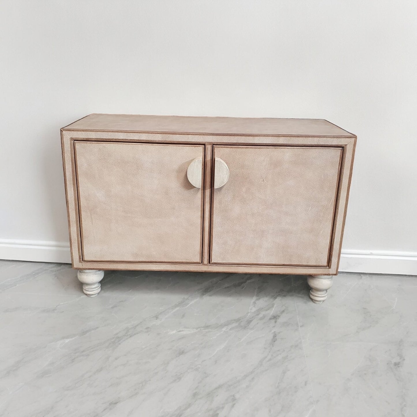 La Gacilly Chest, Beige Velvet Finish, Dual Door Cabinet With Round Knob Accent, 48W