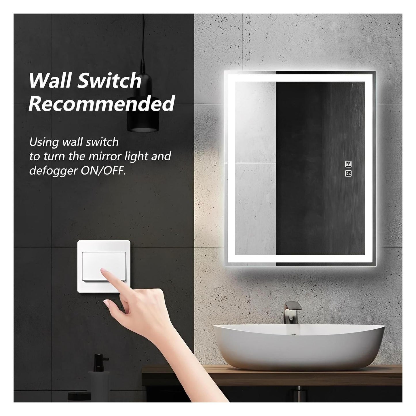 Deluxe Center Glow LED Bathroom Mirror (50+ in) - Adjustable Brightness and Color Temperature - Anti-Fog
