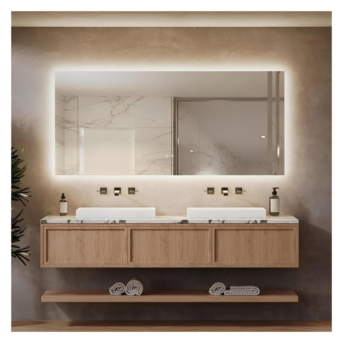 Deluxe Sleek Backlit LED Bathroom Mirror (50+ in) - Adjustable Brightness and Color Temperature - Anti-Fog