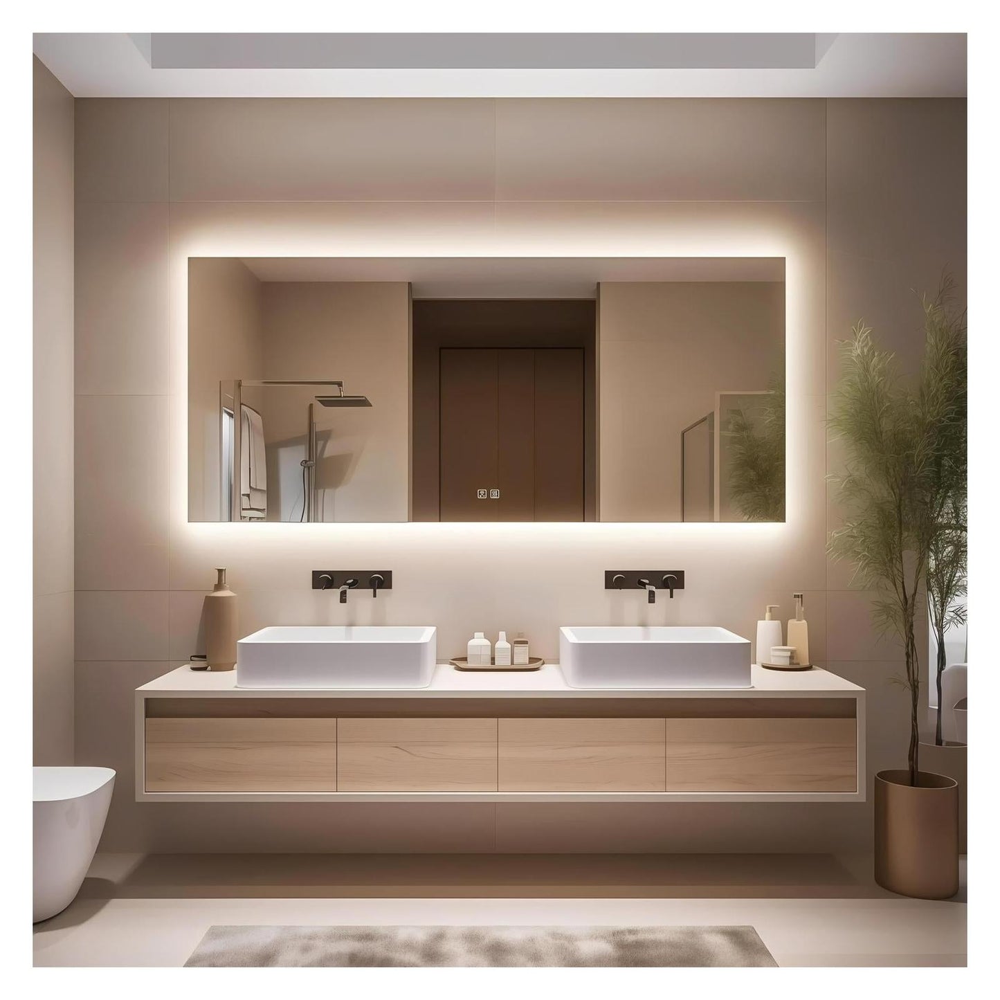 Deluxe Sleek Backlit LED Bathroom Mirror (50+ in) - Adjustable Brightness and Color Temperature - Anti-Fog