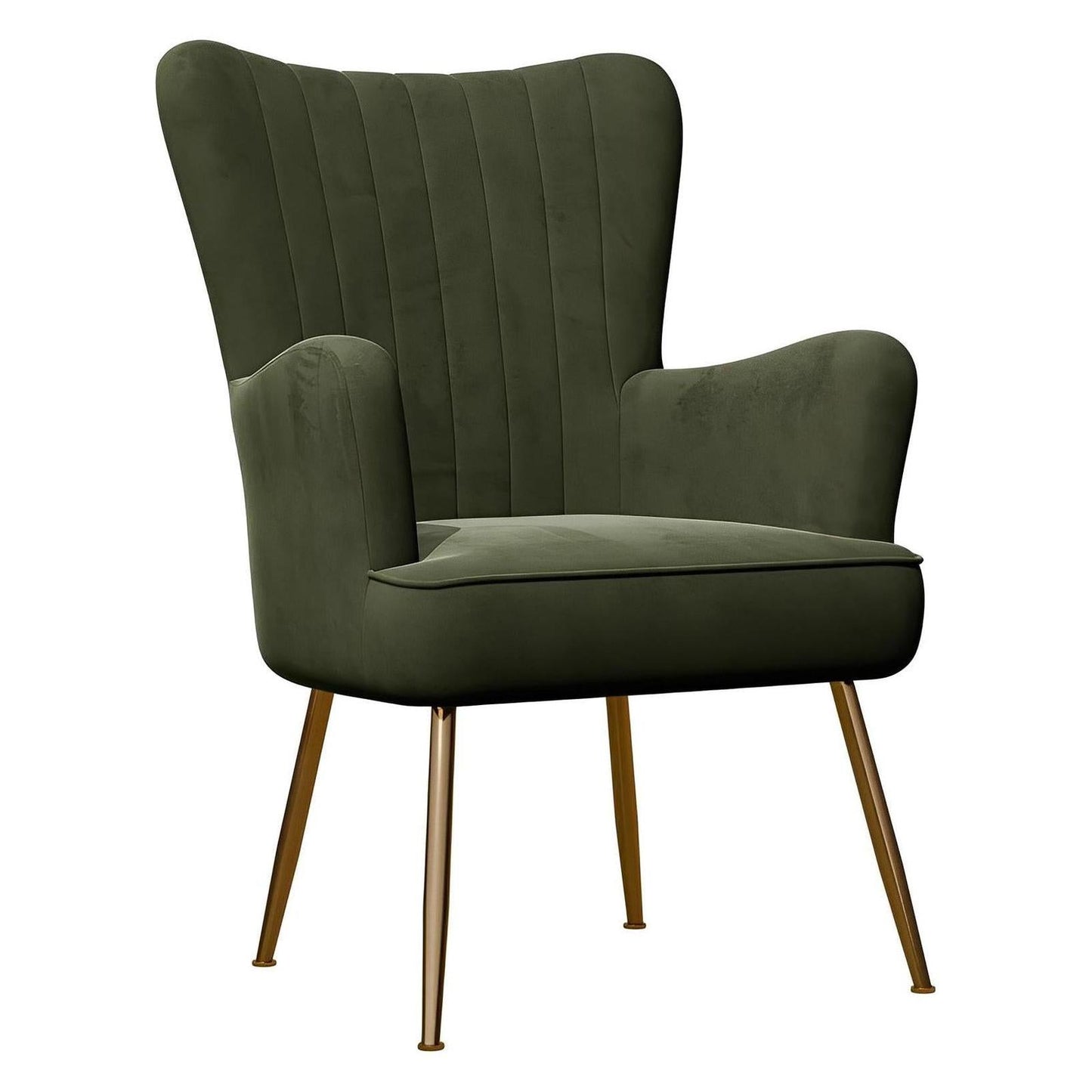 Green Velvet with Gold Legs Mid-Century Modern Chair Floral Back (2-Pack)