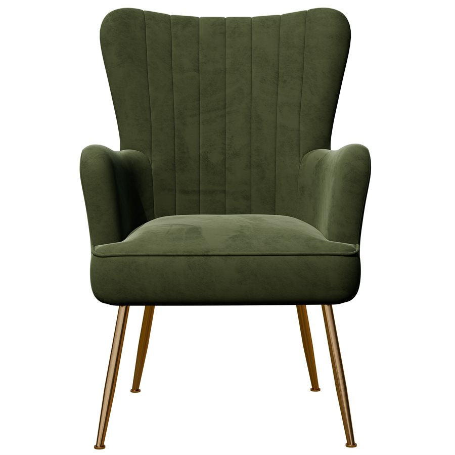 Green Velvet with Gold Legs Mid-Century Modern Chair Floral Back (2-Pack)