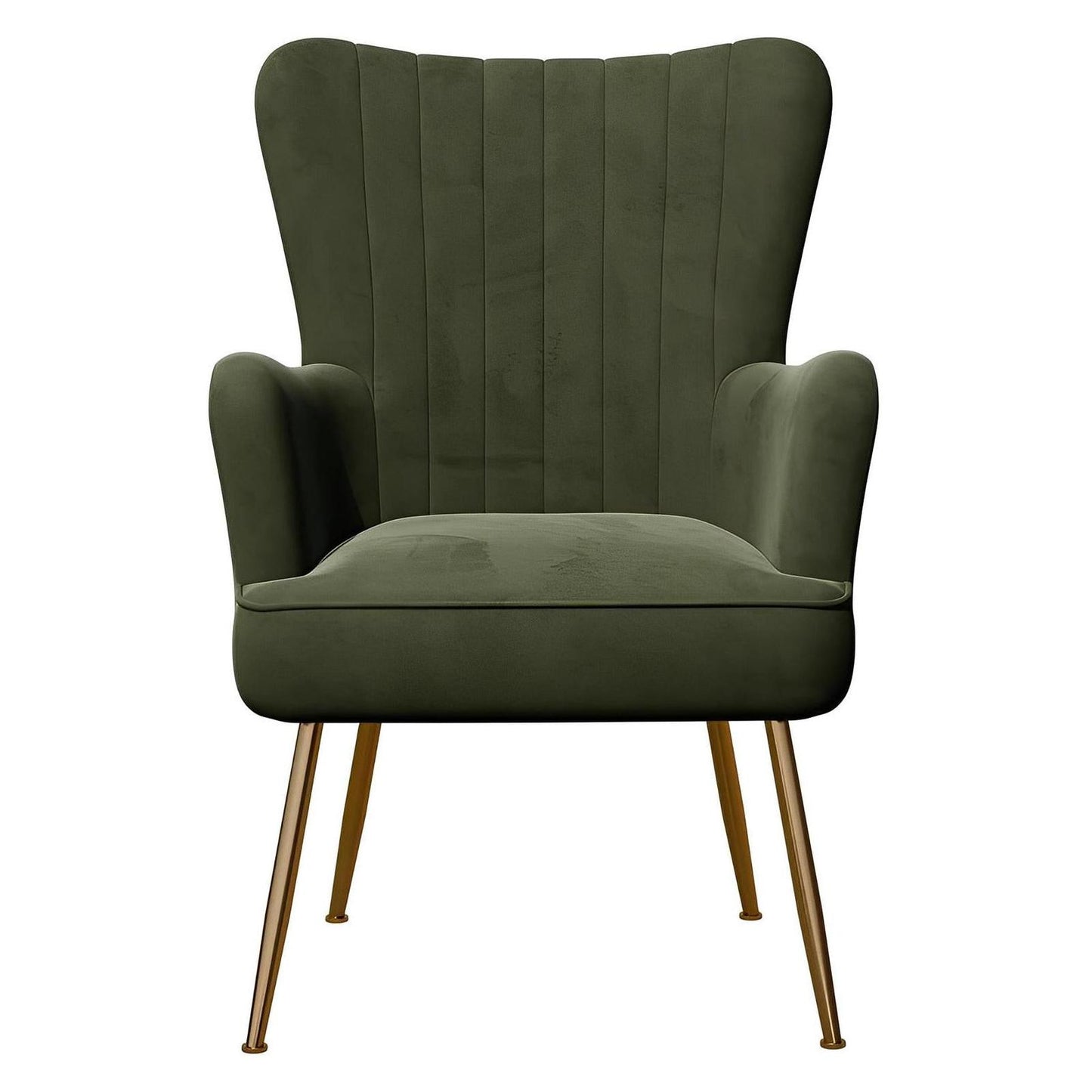 Green Velvet with Gold Legs Mid-Century Modern Chair Floral Back (2-Pack)