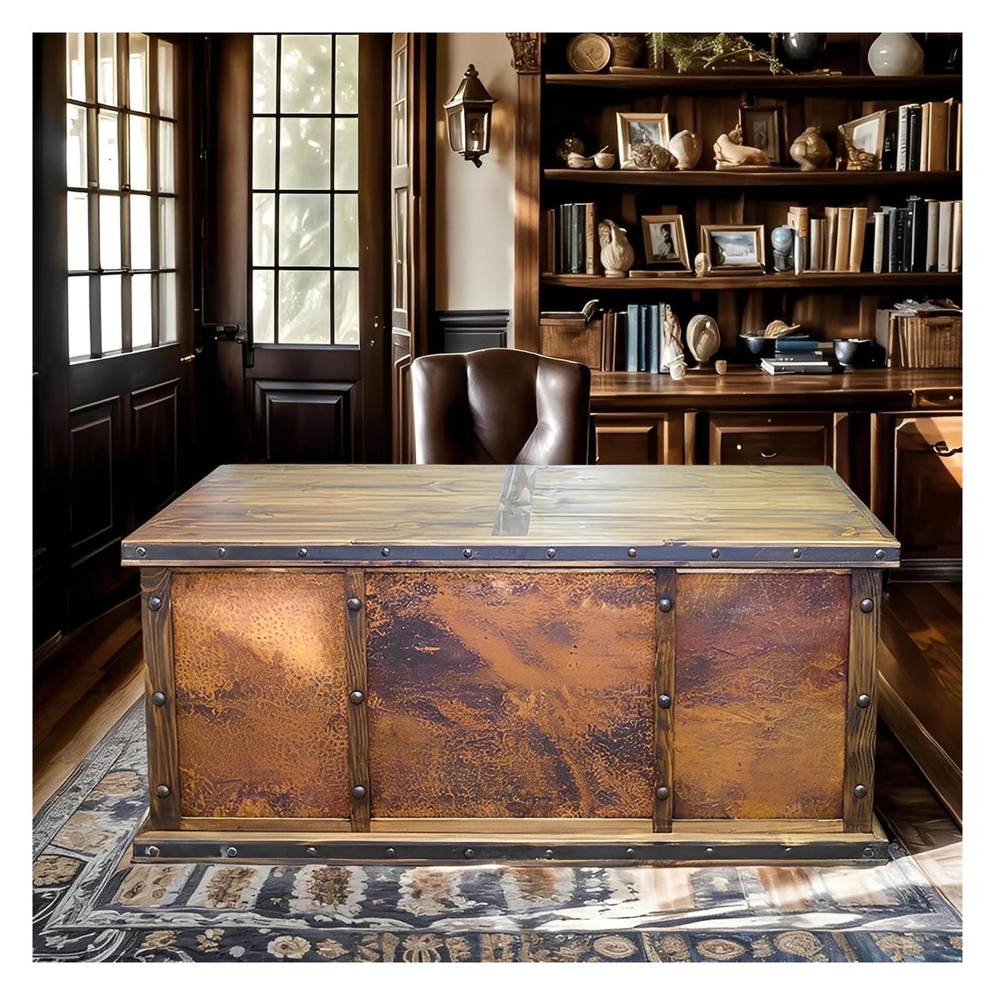 Rio Grande Copper Executive Desk | Handcrafted Wood with Copper Panels