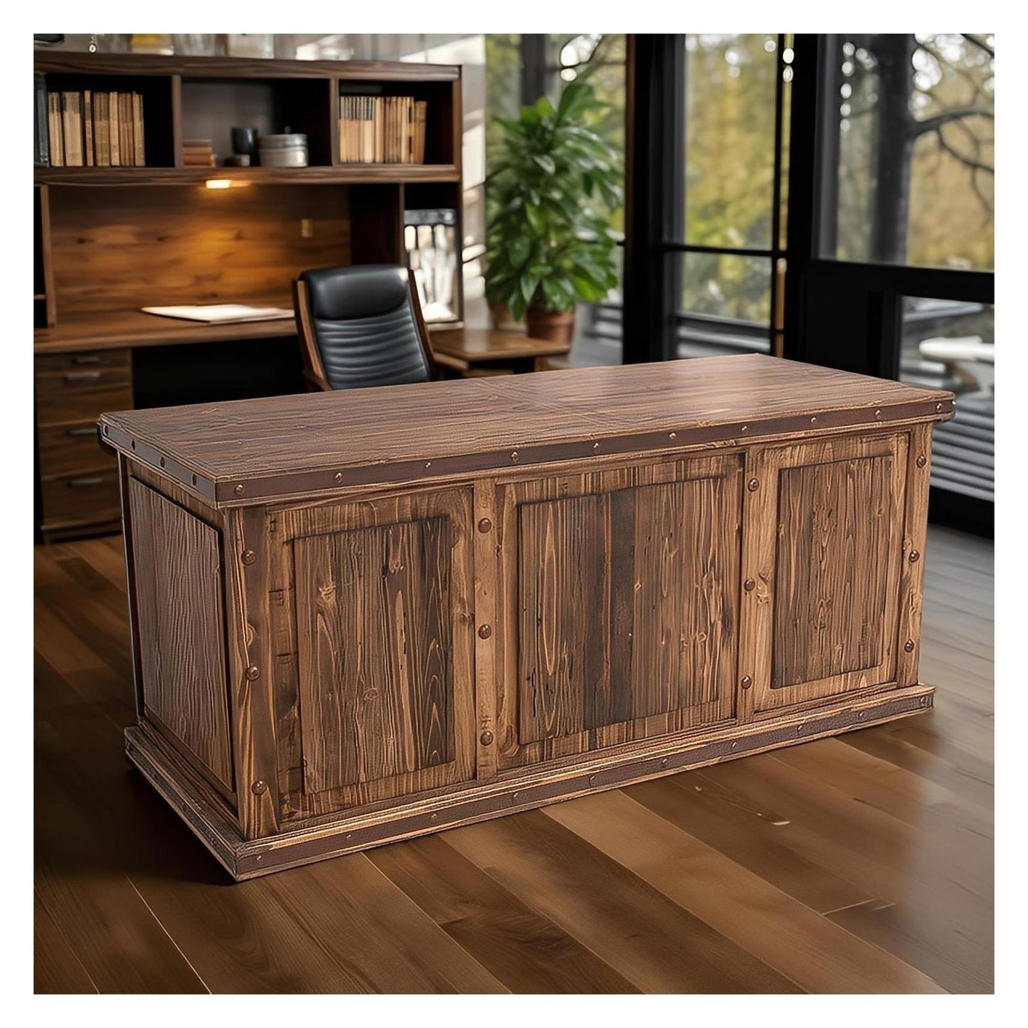 Santiago River Executive Desk – Solid Wood – Hand Crafted – Iron Trim