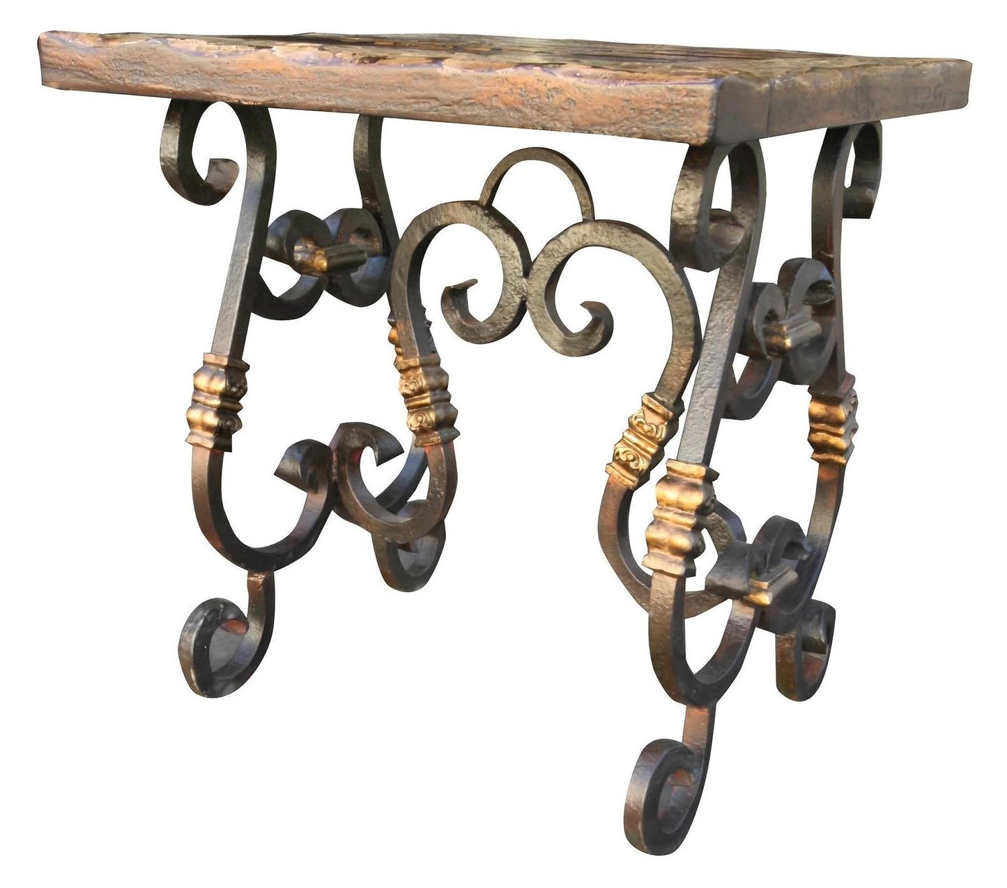 Oradour-sur-Glane End Tables (2-Pack), Dark Brown With Gilded Inlay And Metal Base