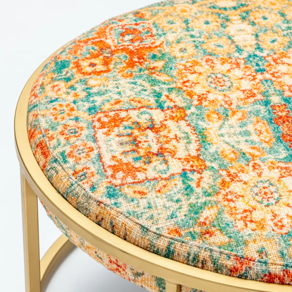 Bellamy Round Printed Upholstered Drum Cocktail or Coffee Table