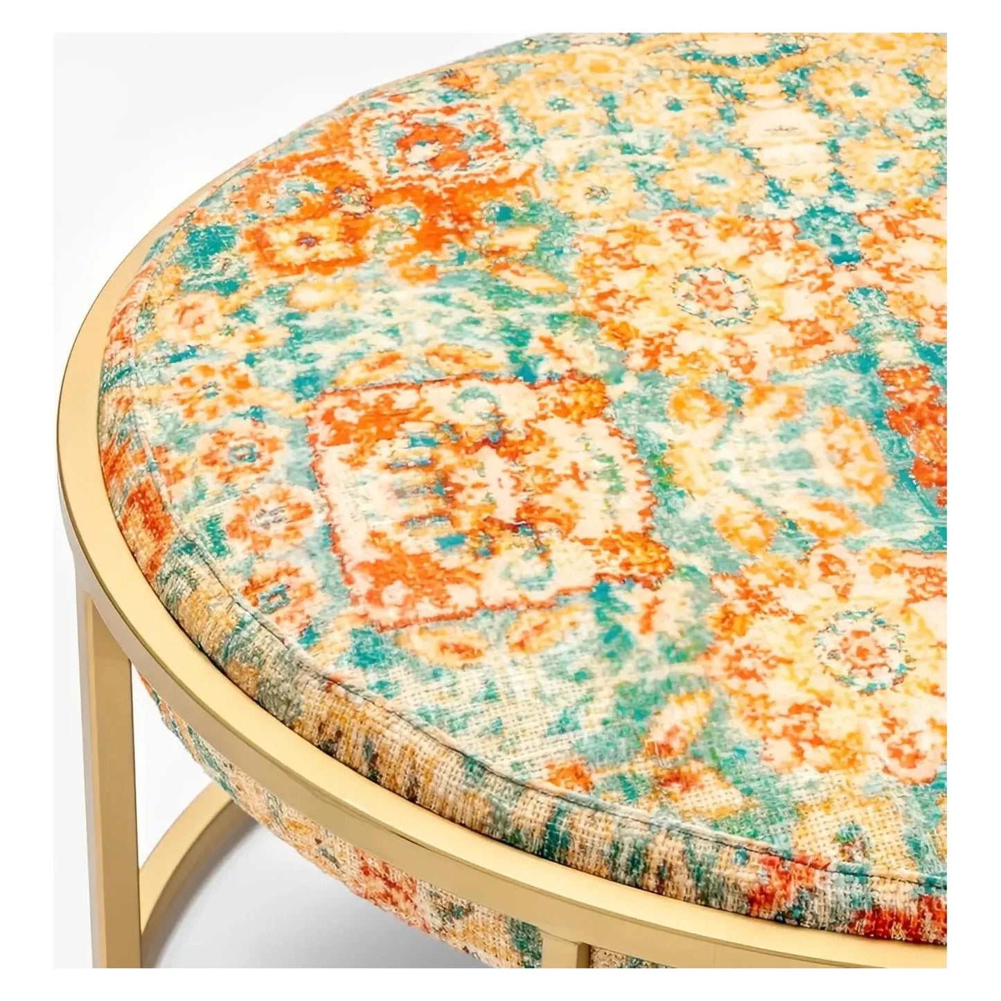 Bellamy Round Printed Upholstered Drum Cocktail or Coffee Table