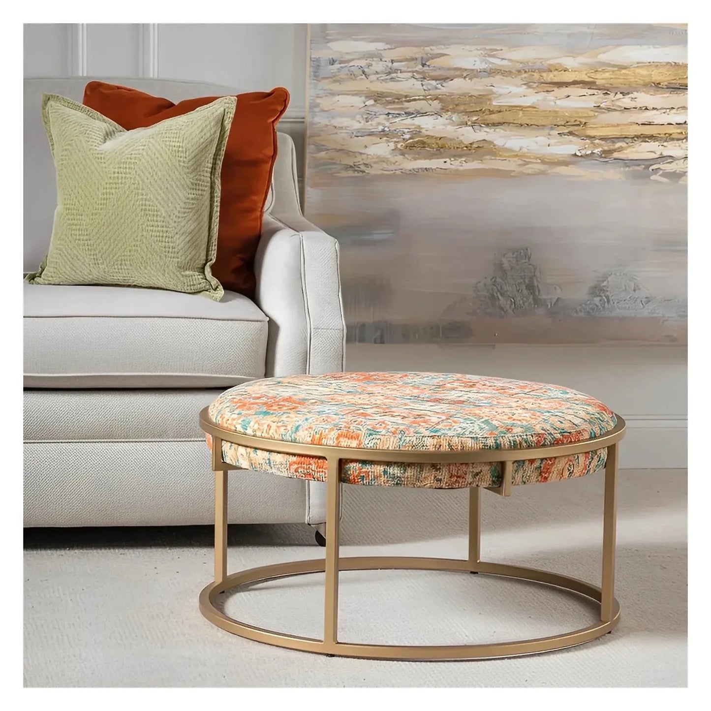 Bellamy Round Printed Upholstered Drum Cocktail or Coffee Table
