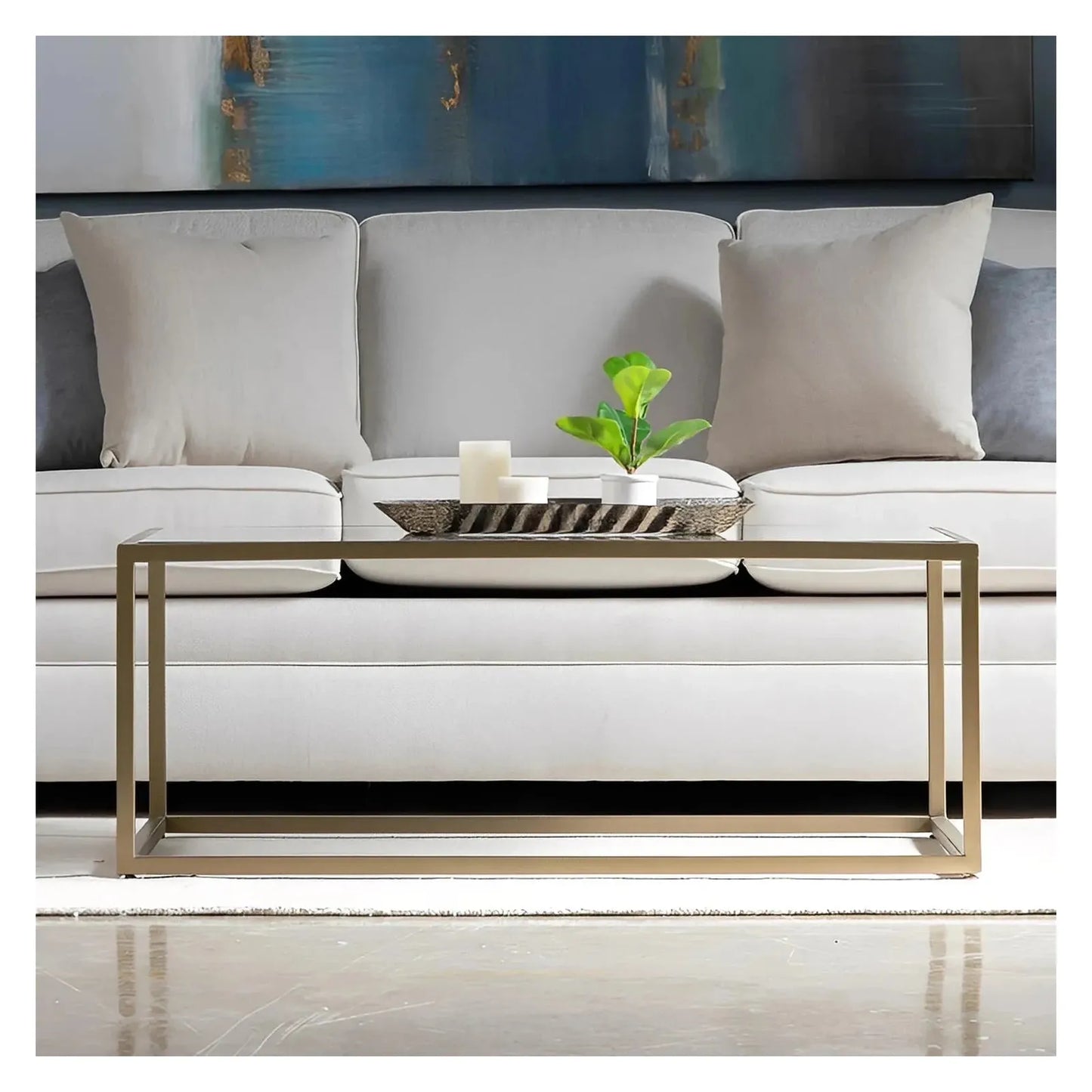 Hamilton Rectangular Iron & Glass Cocktail or Coffee Table