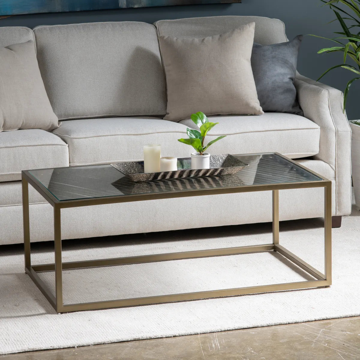 Hamilton Rectangular Iron & Glass Cocktail or Coffee Table