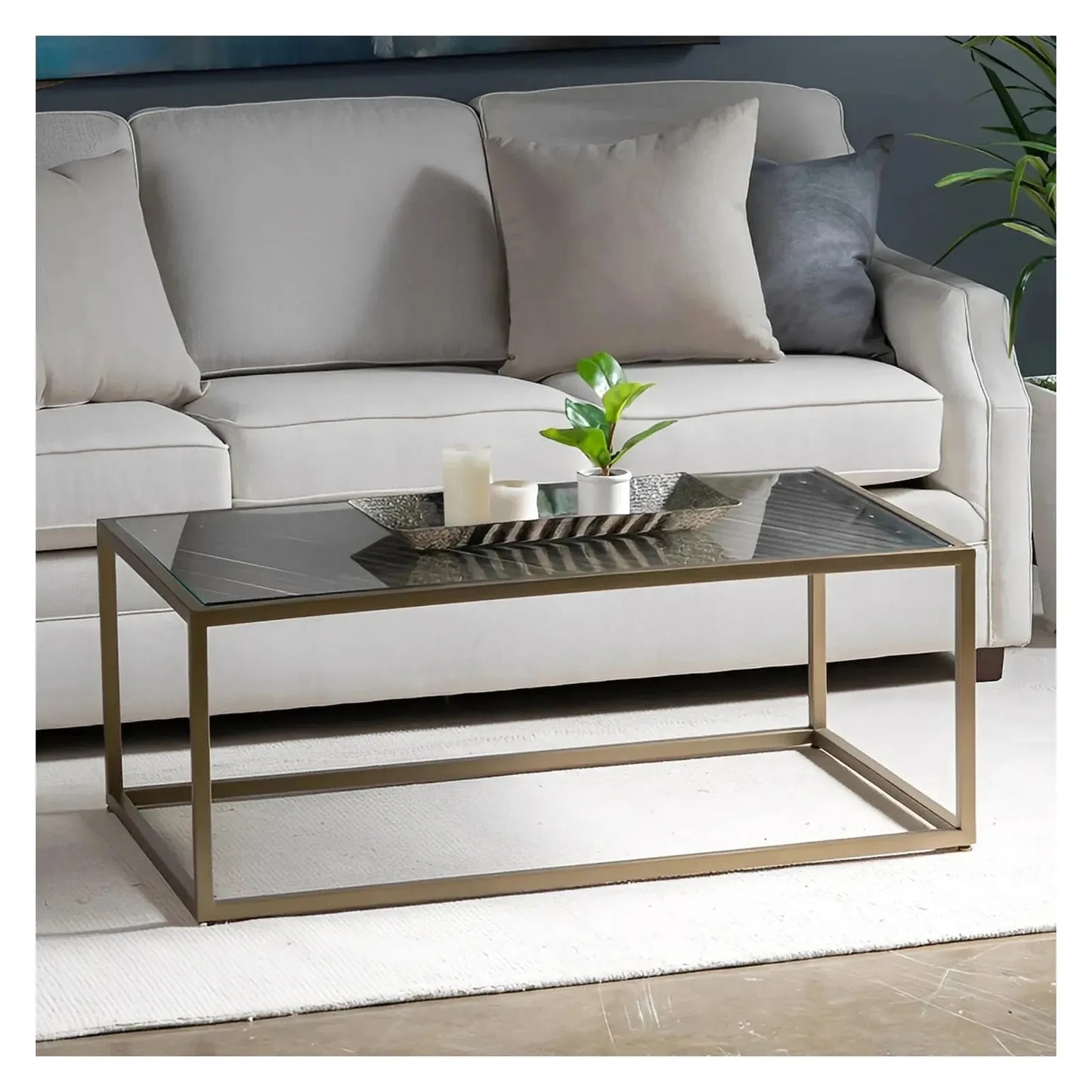 Hamilton Rectangular Iron & Glass Cocktail or Coffee Table