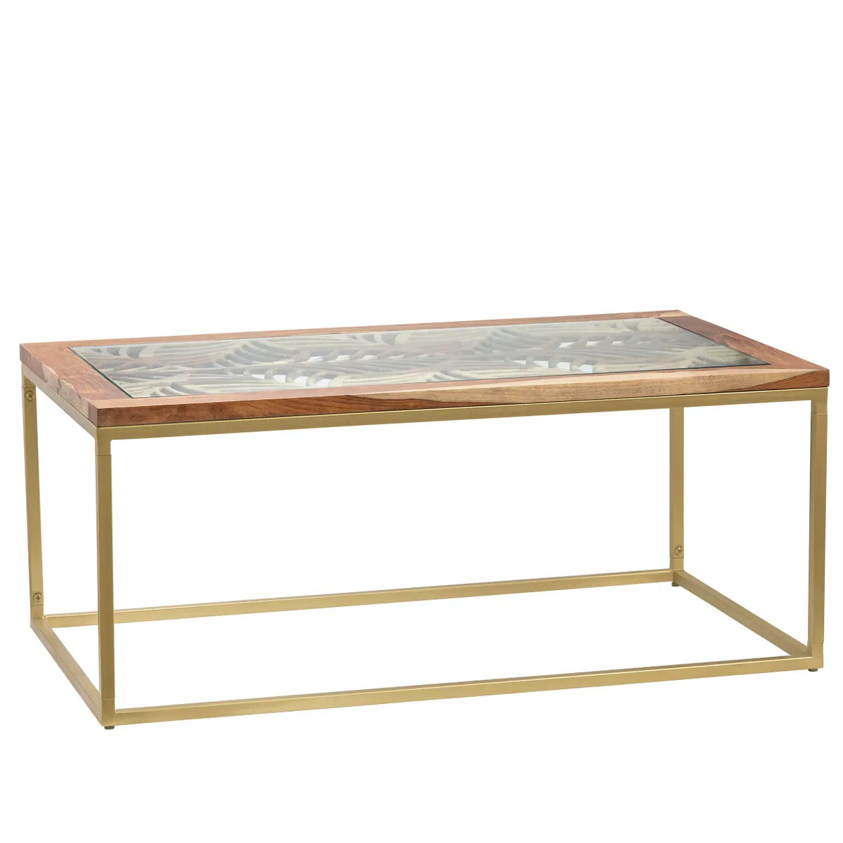 Ashwind Rectangular Laser Cut Acacia And Iron Cocktail or Coffee Table