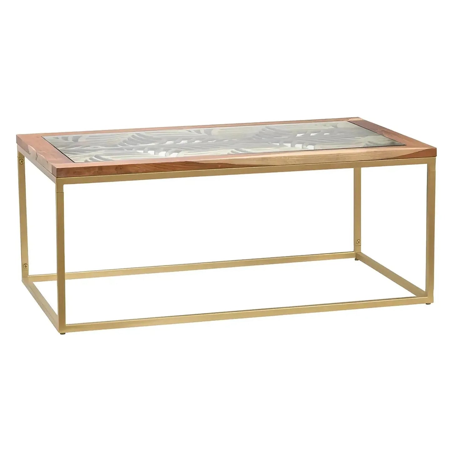 Ashwind Rectangular Laser Cut Acacia And Iron Cocktail or Coffee Table