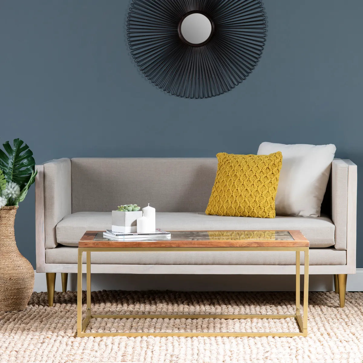 Ashwind Rectangular Laser Cut Acacia And Iron Cocktail or Coffee Table