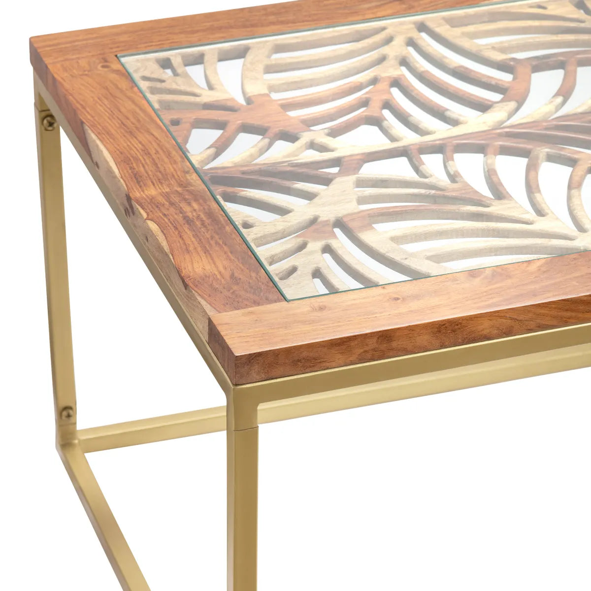 Ashwind Rectangular Laser Cut Acacia And Iron Cocktail or Coffee Table