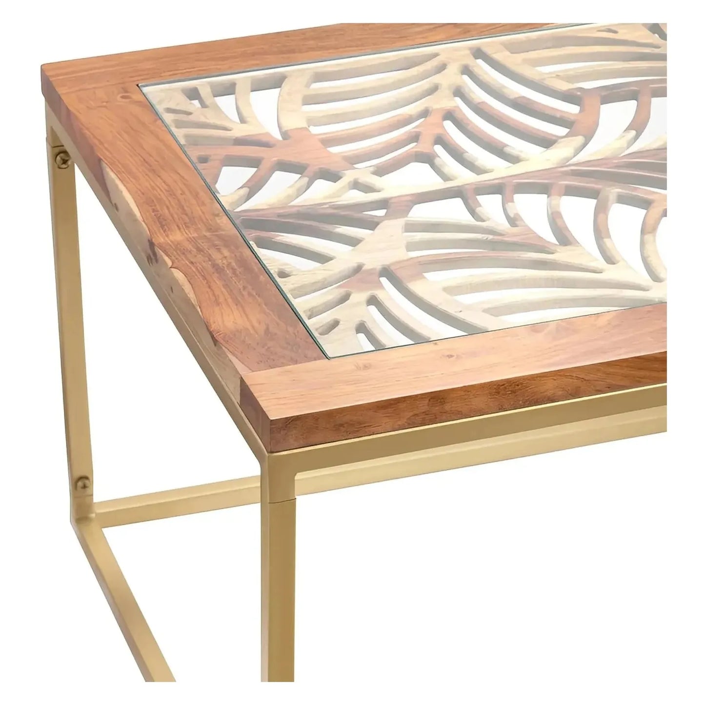 Ashwind Rectangular Laser Cut Acacia And Iron Cocktail or Coffee Table