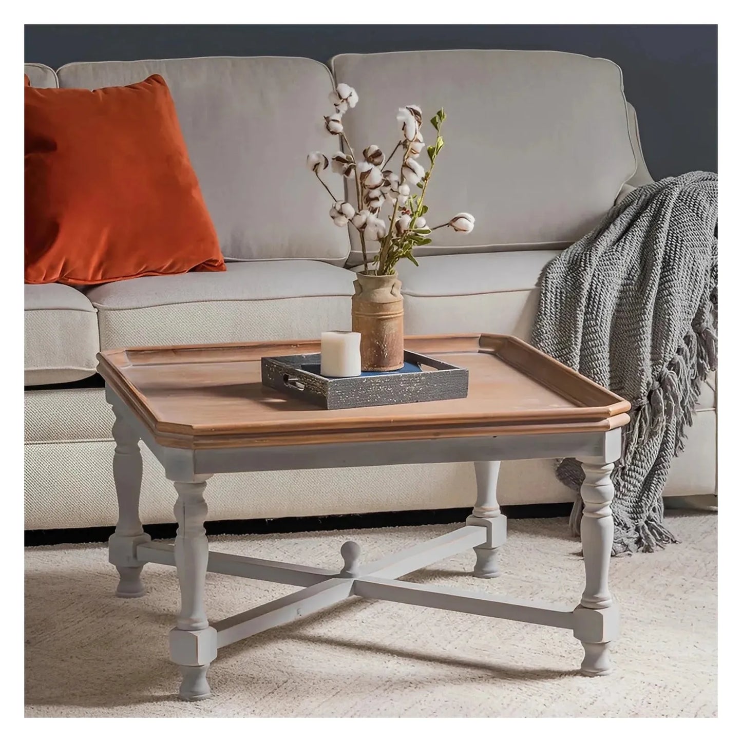 Devonshire Square Gray Wooden Cocktail or Coffee Table With Brown Top
