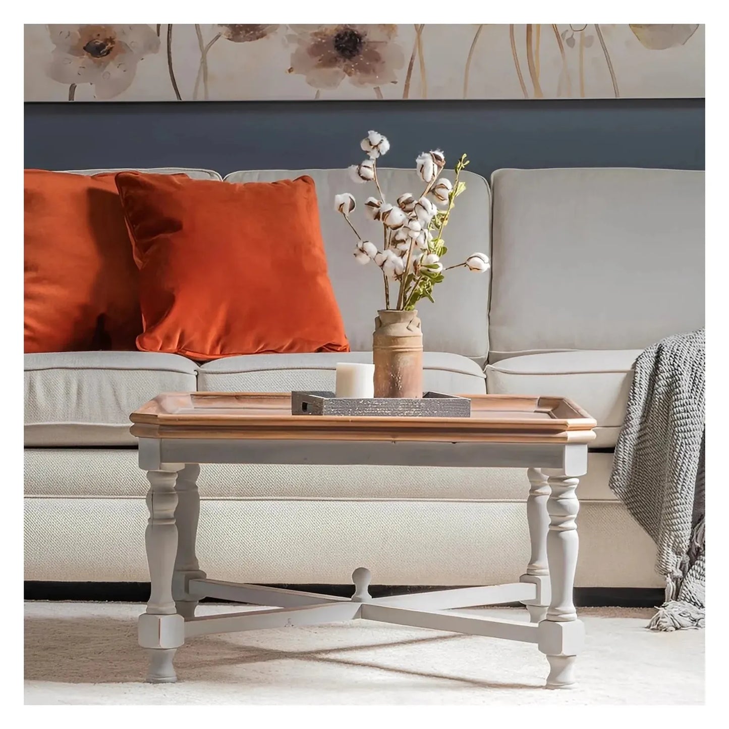Devonshire Square Gray Wooden Cocktail or Coffee Table With Brown Top