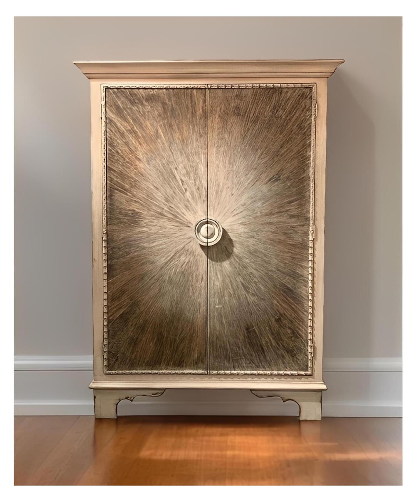 Arbois Armoire, Whitewash Finish, Sunburst Door Panels With Distressed Round Knob