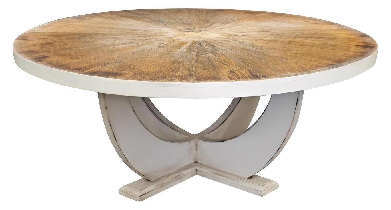 Saint-Bertrand Coffee Table - Round, Two-Tone, Circular Sculptural Pedestal Base with Distressed Finish