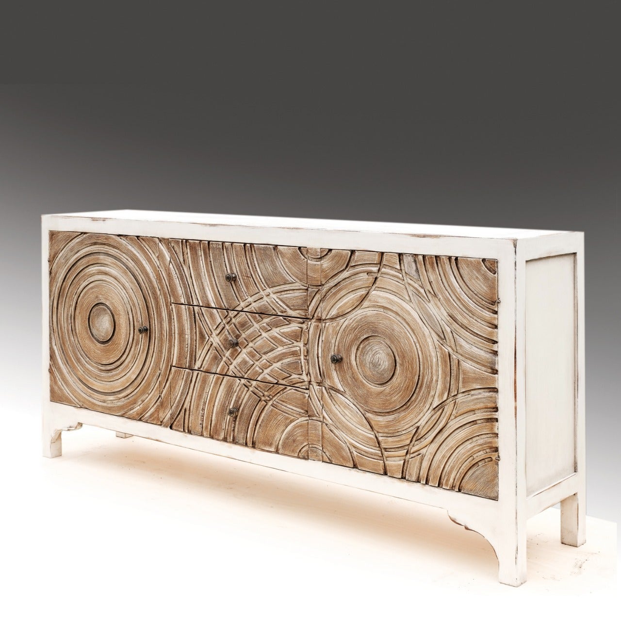 Pignerolles-Inspired Sunburst Buffet in Antique White, Lyon Dining Room Console Table