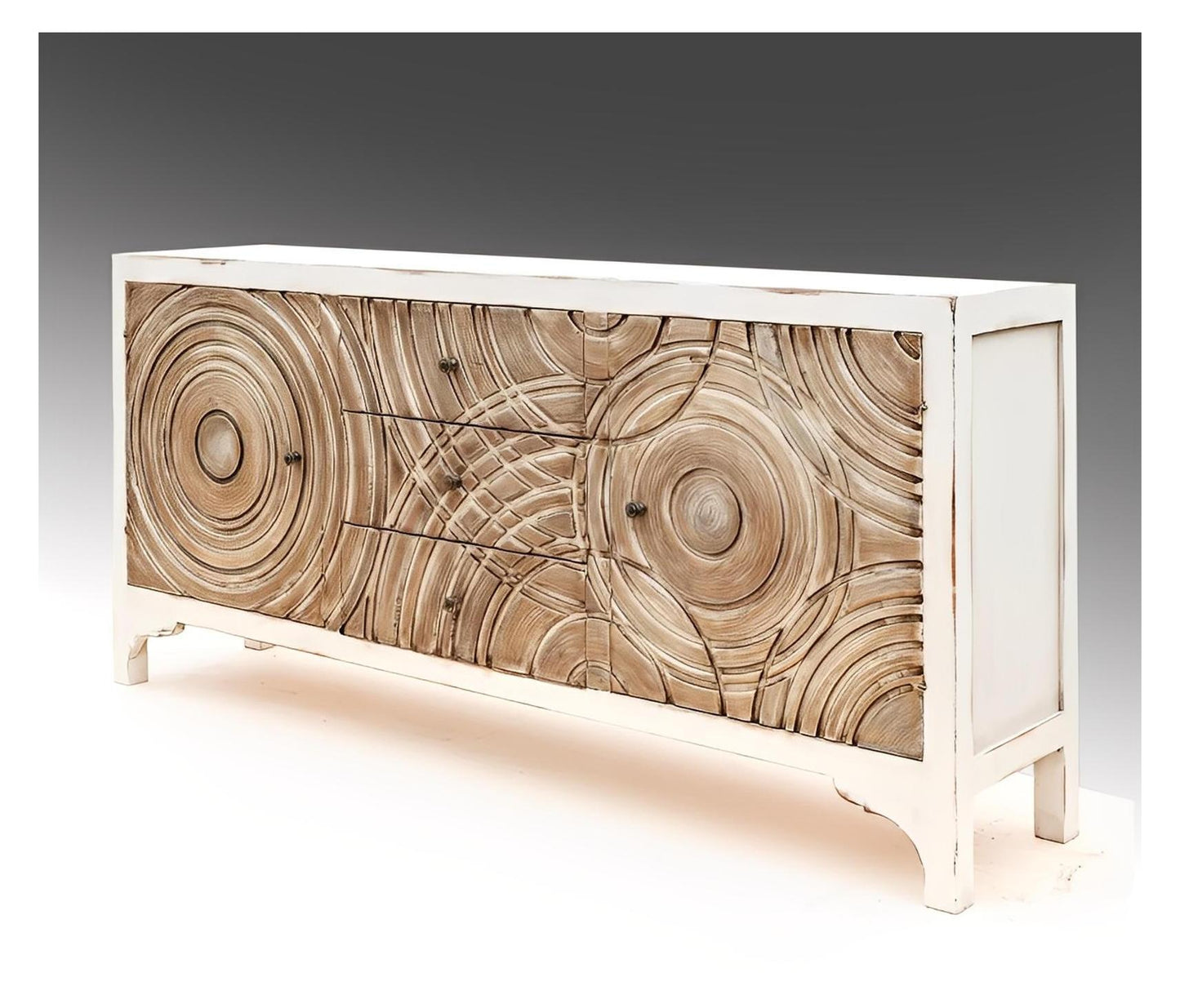 Pignerolles-Inspired Sunburst Buffet in Antique White, Lyon Dining Room Console Table