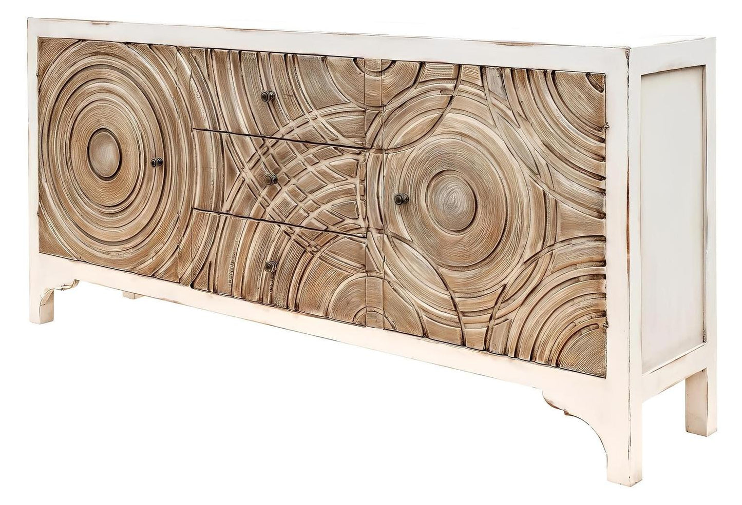 Pignerolles-Inspired Sunburst Buffet in Antique White, Lyon Dining Room Console Table