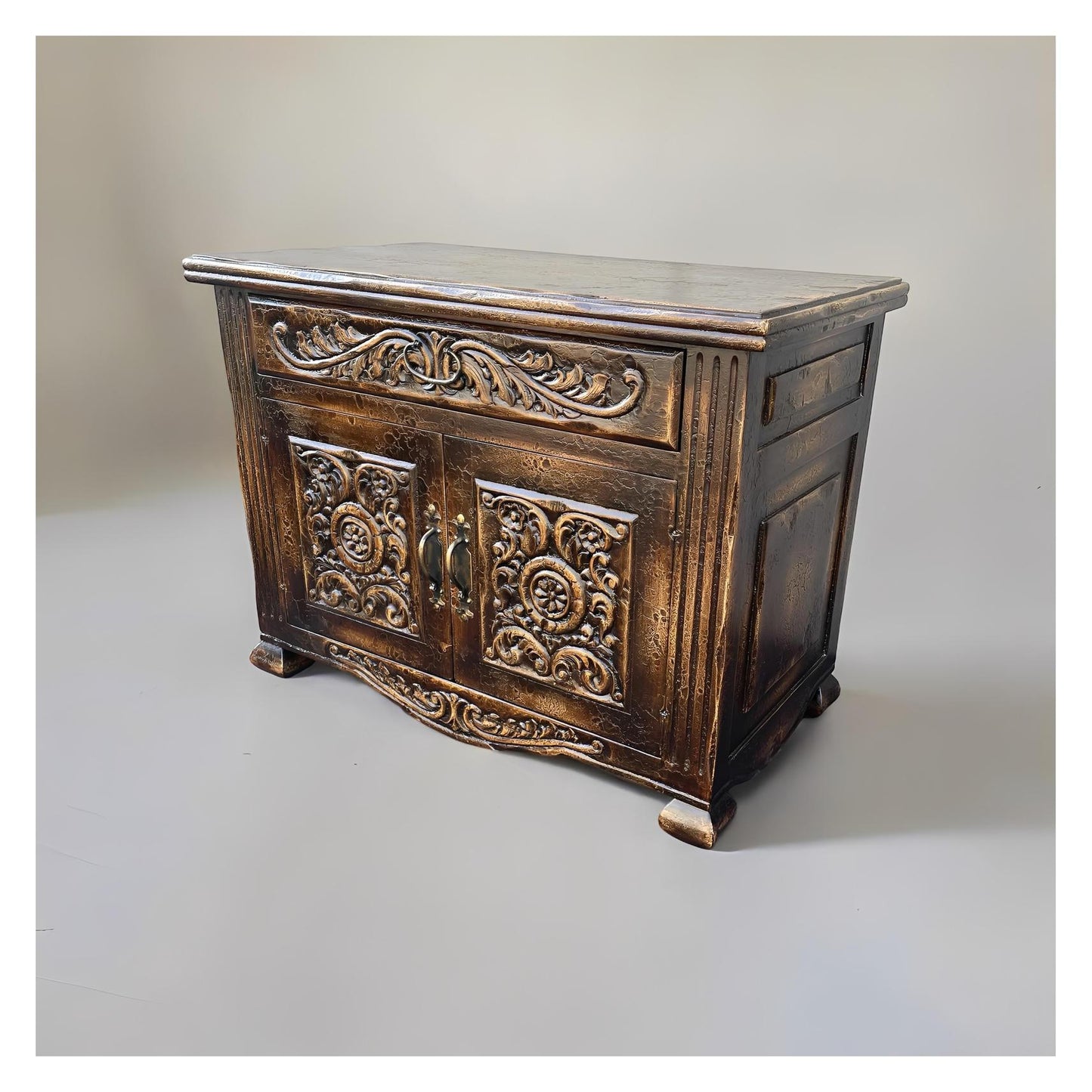 Couhé Nightstands (2-Pack) Antique Bronze Finish, Intricate Carved Scrollwork Front Panels