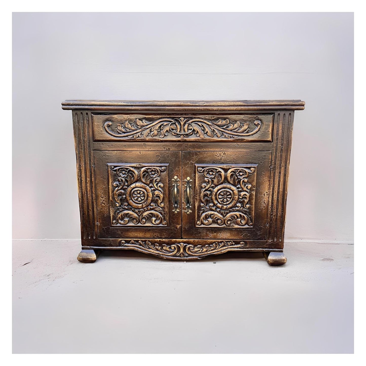 Couhé Nightstands (2-Pack) Antique Bronze Finish, Intricate Carved Scrollwork Front Panels