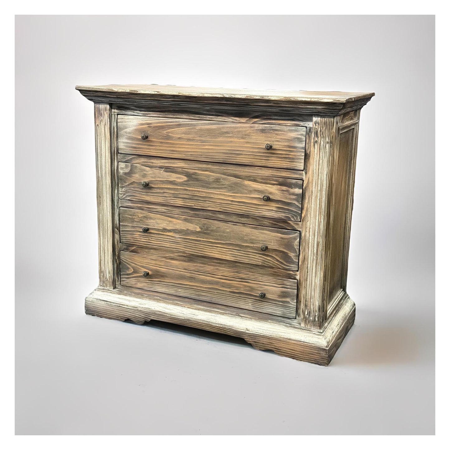 Espalion Dresser, Weathered Gray, Distressed Wood With Scalloped Apron Base And Round Knobs