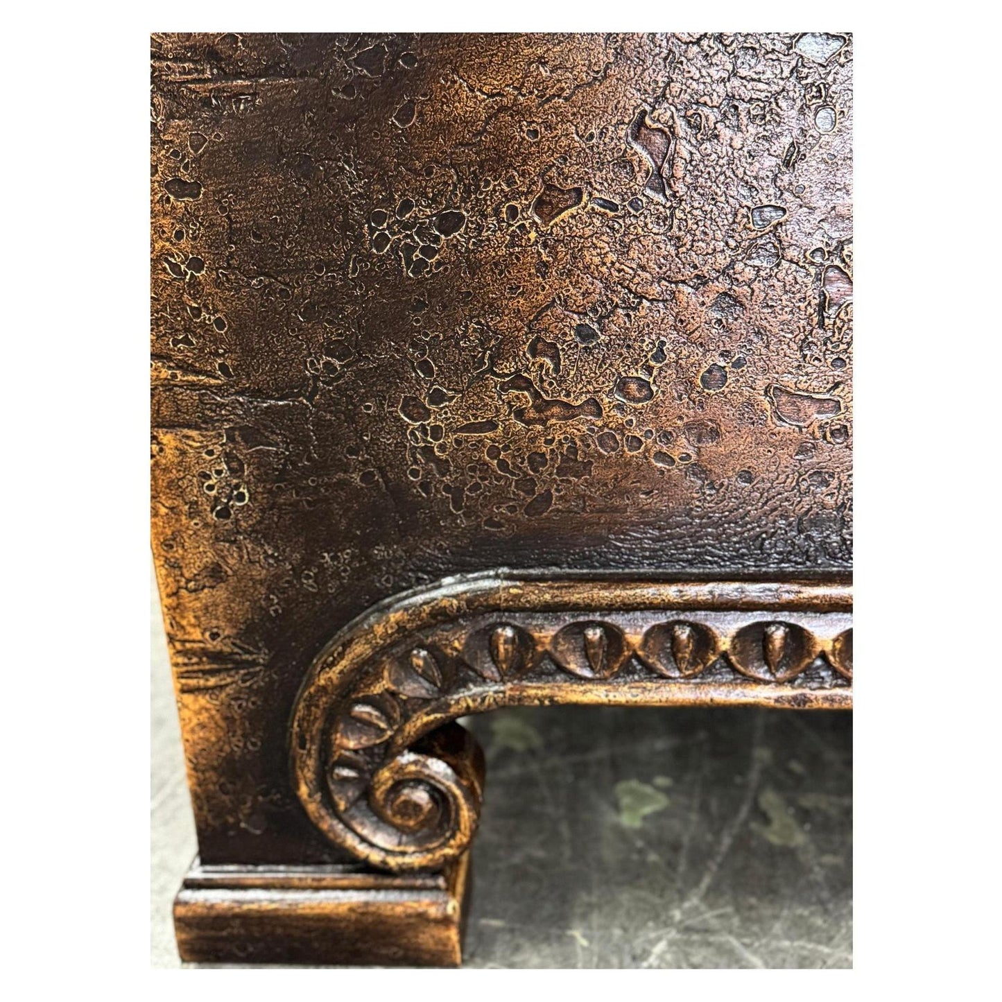 Le Marquis BED 87" Tall | Carved Headboard with Tufted Tan Fabric | Rustic Distressed Finish | Dark Brown Wood | Bed Only | Includes Delivery and Assembly