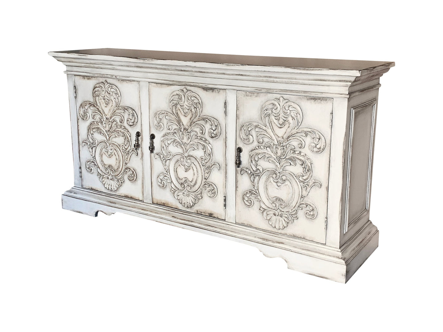 Porto Ivory Distressed Dining Room Buffet Table In Antique White Finish 23x85x44
