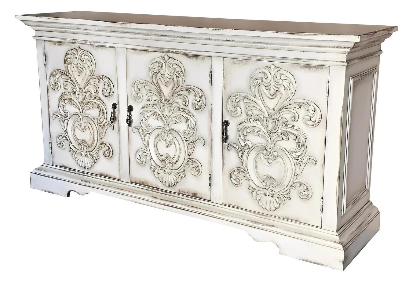 Porto Ivory Distressed Dining Room Buffet Table In Antique White Finish 23x85x44
