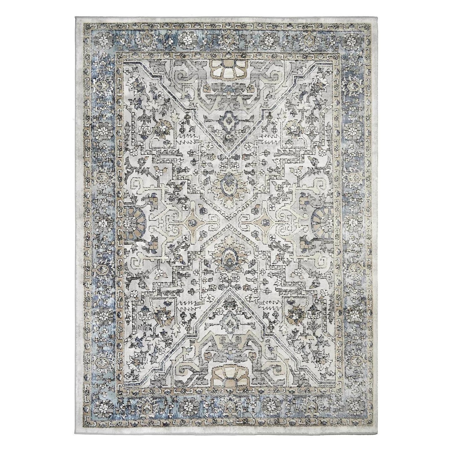 Firenze Area Rug Noble Ivory/Blue 7'10"x9'10" Traditional Design, Low-Profile 9mm pile height, Thin