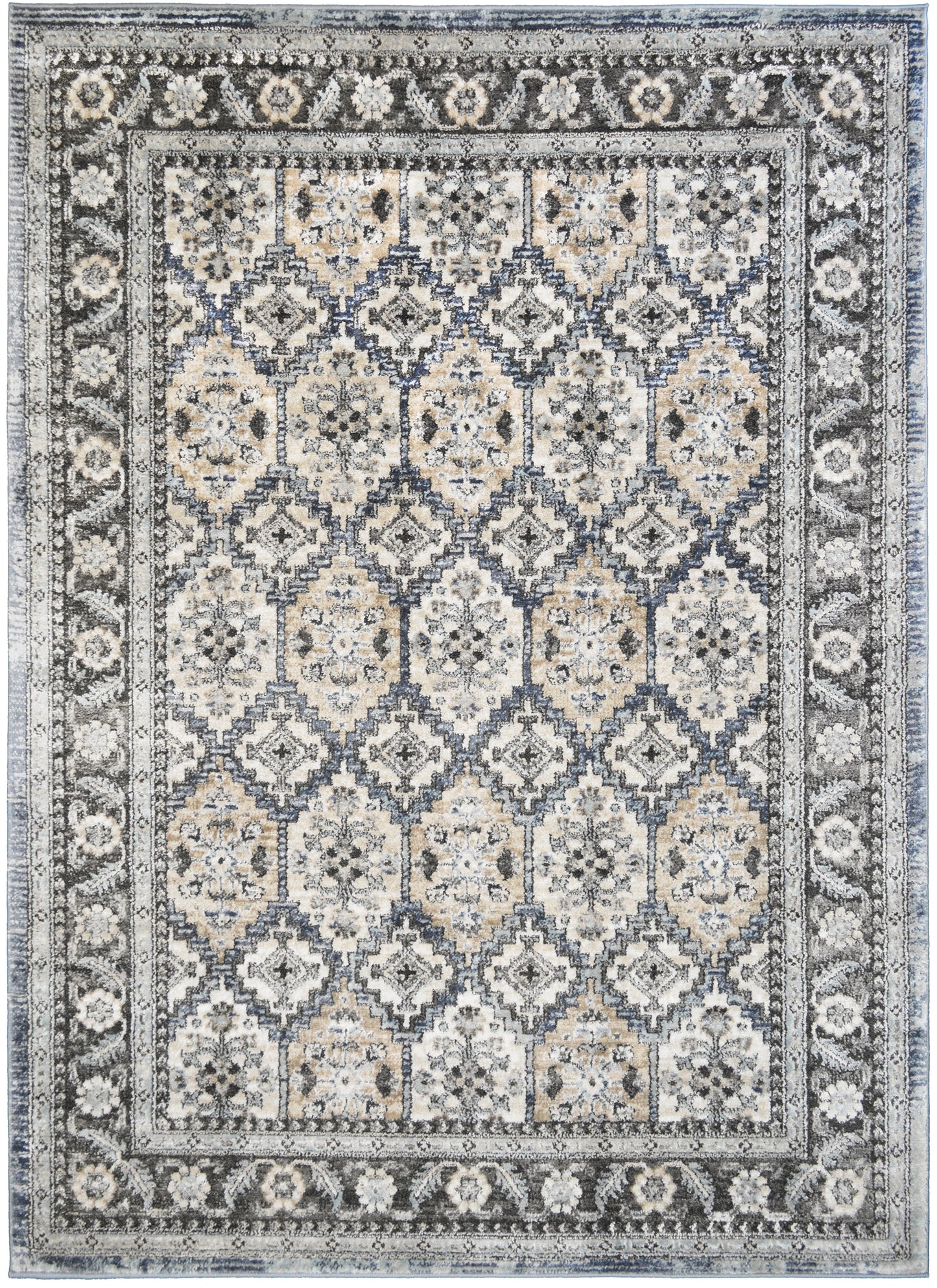 Firenze Area Rug Stately Blue 7'10"x9'10" Traditional Design, Low-Profile 9mm pile height, Thin