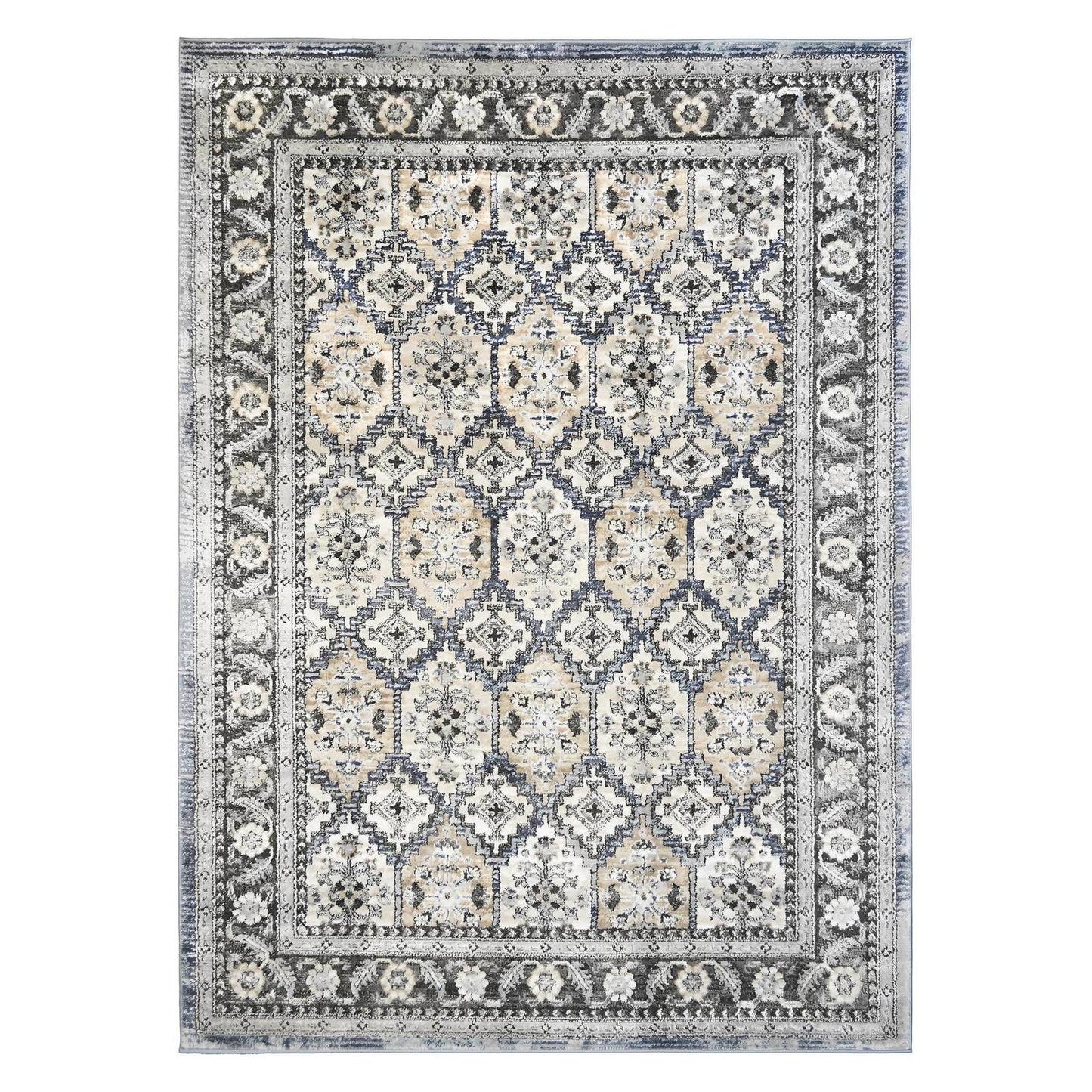 Firenze Area Rug Stately Blue 7'10"x9'10" Traditional Design, Low-Profile 9mm pile height, Thin