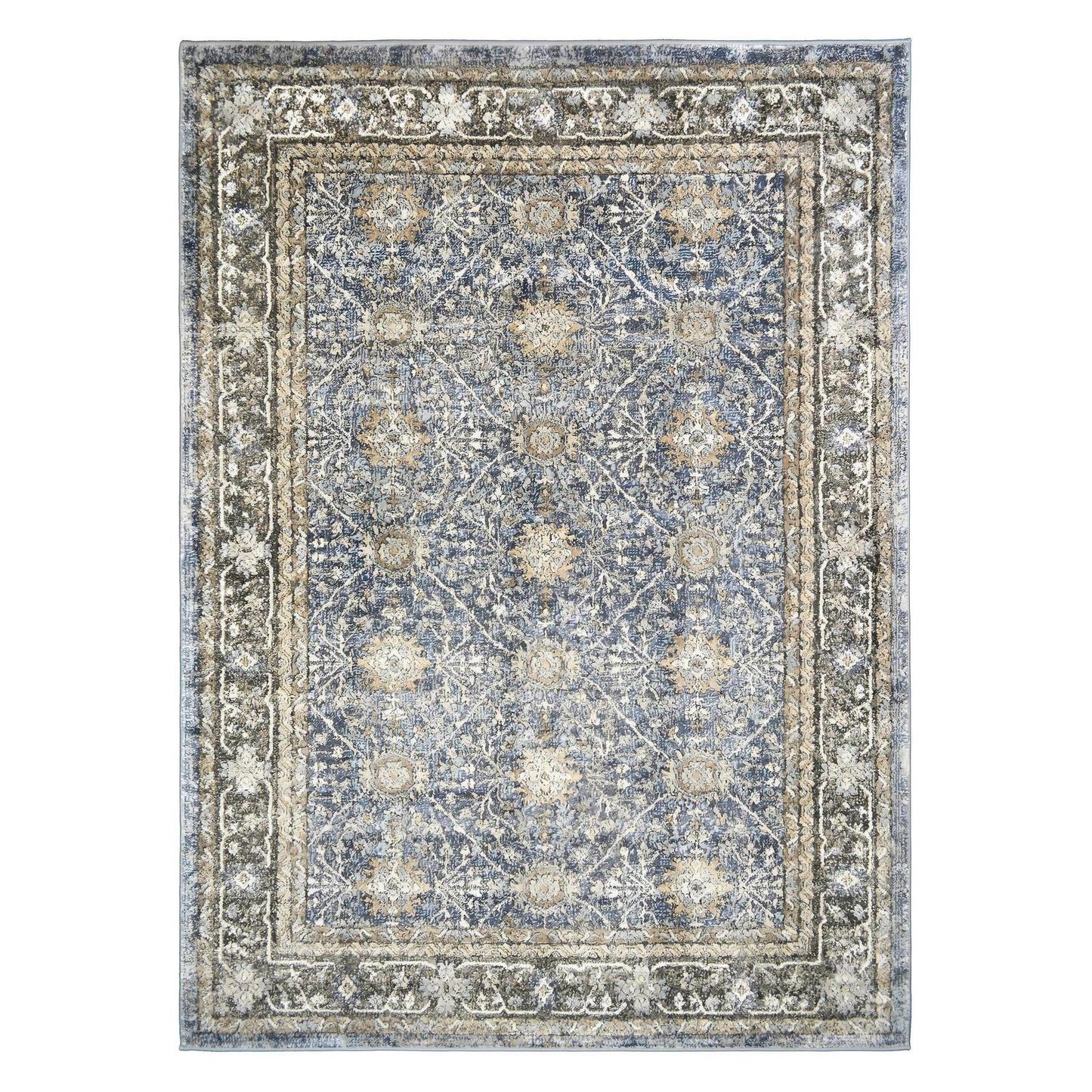 Firenze Area Rug Ava Blue 5'3"x7'3" Traditional Design, Low-Profile 9mm pile height, Thin