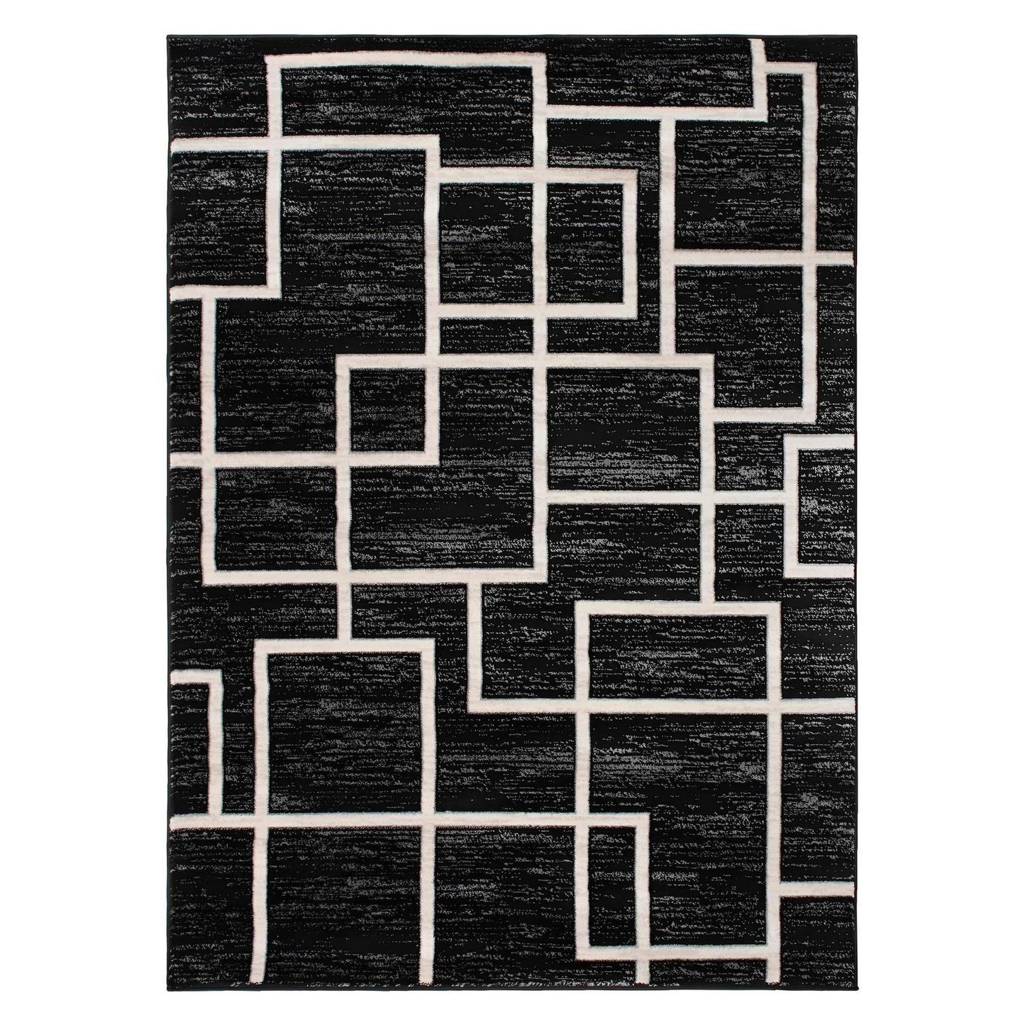 Galleria Area Rug Maze Black 5'3"x7'3" Contemporary, Geometric Design, 10mm pile height, Thin