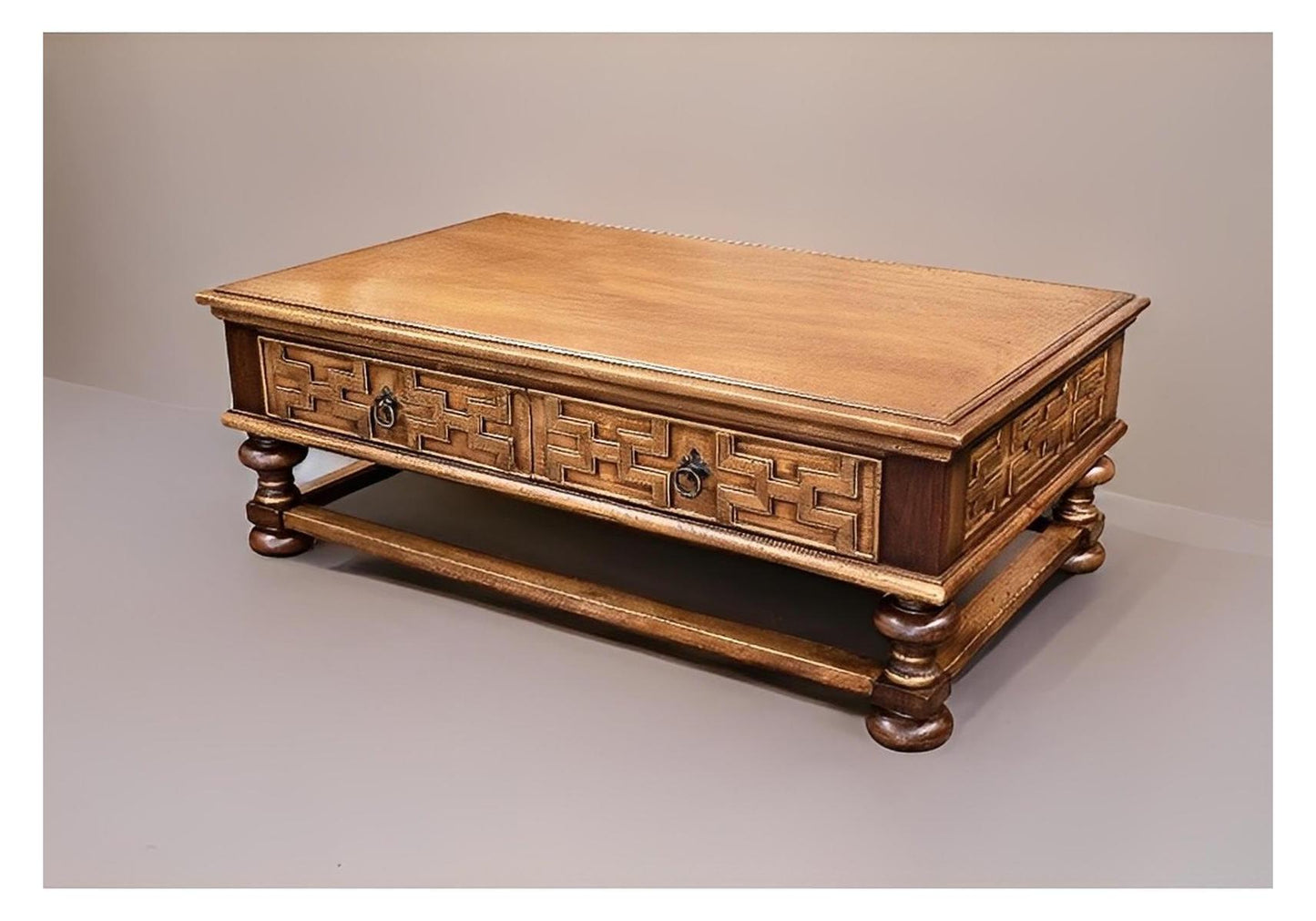 Noyers-sur-Serein Coffee table - Rectangle, Rich brown, Geometric Lattice Drawer Fronts With Ring Pulls