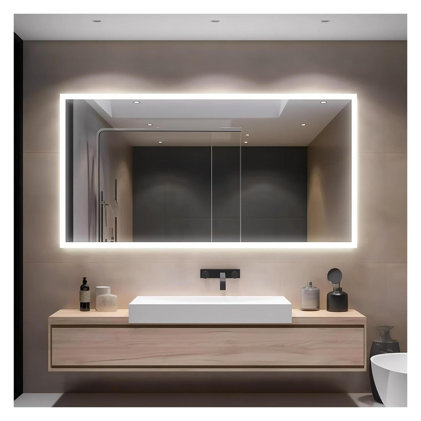 Edge Glow LED Bathroom Mirror (50+ in) - Adjustable Brightness and Color Temperature - Anti-Fog