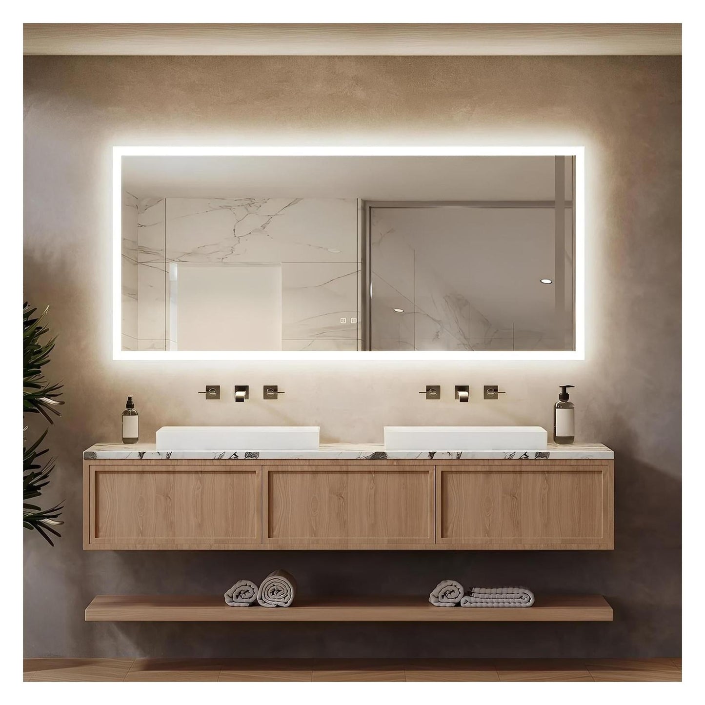 Edge Glow LED Bathroom Mirror (50+ in) - Adjustable Brightness and Color Temperature - Anti-Fog