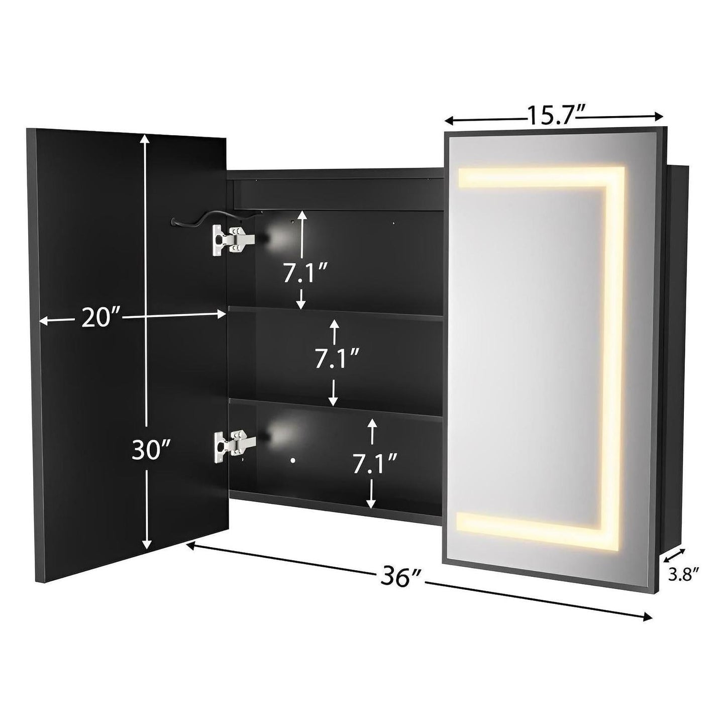 Framed Recessed Bathroom Vanity LED Mirror and Medicine Cabinet (30-40 in) - Adjustable Brightness and Color Temperature - Anti-Fog
